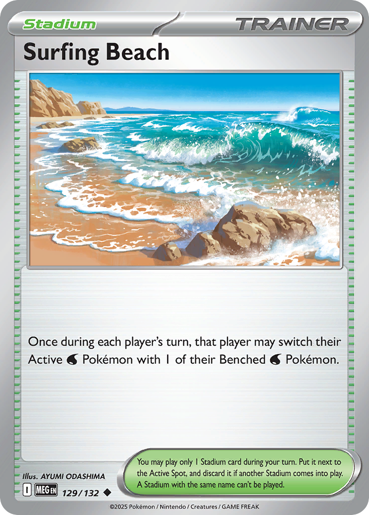 Surfing Beach — Mega Evolution card #129 full image