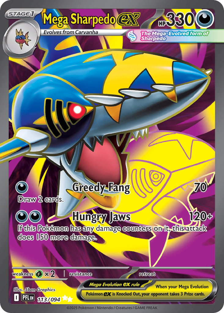 Mega Sharpedo ex — Phantasmal Flames card #113 full image