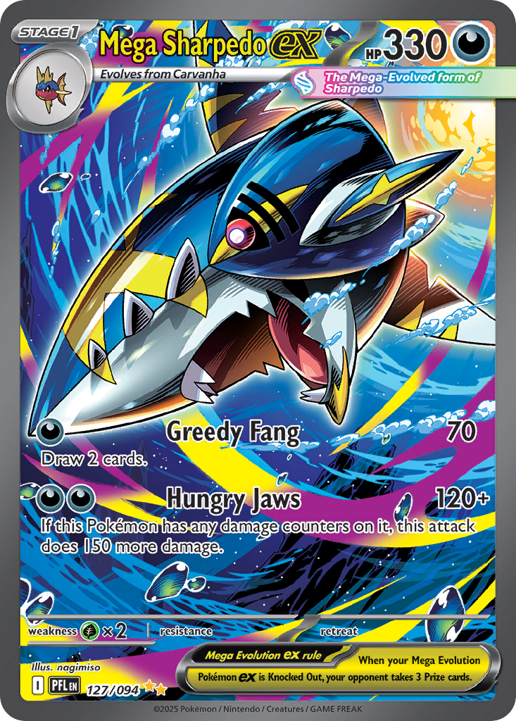 Mega Sharpedo ex — Phantasmal Flames card #127 full image