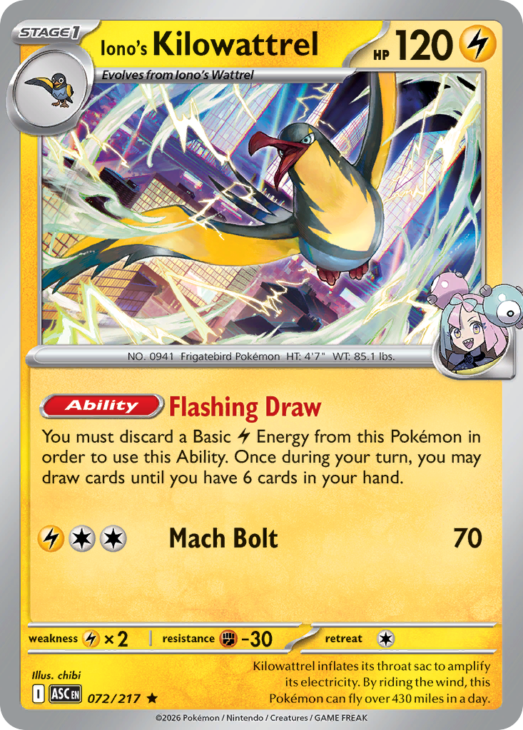 Iono's Kilowattrel — Ascended Heroes card #72 full image