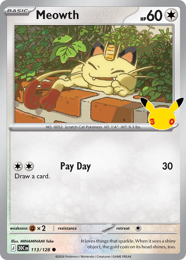 Meowth — 30th Celebration card #113 full image