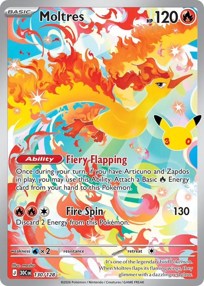 Moltres — 30th Celebration card #130 full image