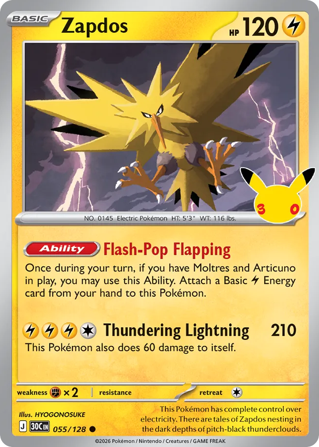 Zapdos — 30th Celebration card #55 full image