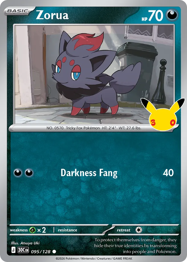 Zorua — 30th Celebration card #95 full image