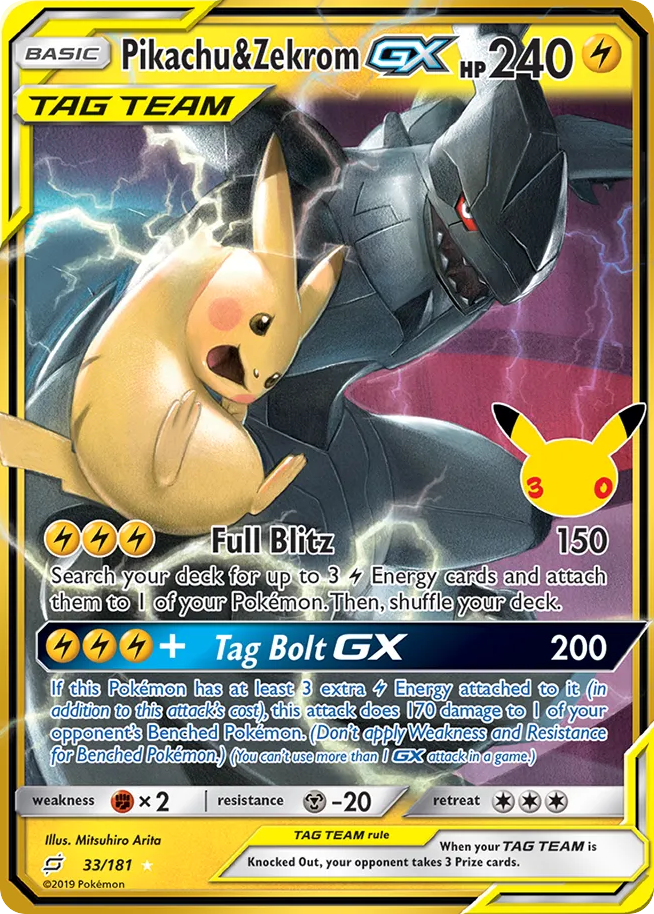 Pikachu & Zekrom-GX — 30th Celebration: Classic Collection card #33 full image