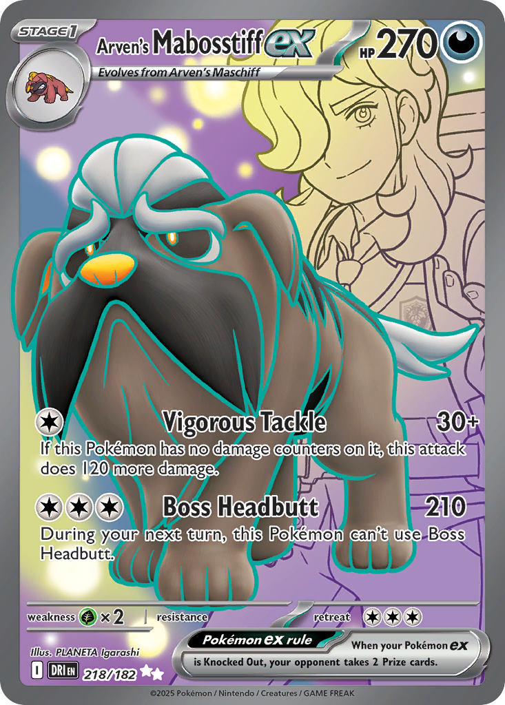 Arven's Mabosstiff ex — Destined Rivals card #218 full image